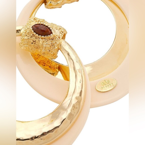 Gas Bijoux Authentic Meknes 24KGold Plated Hoop Earrings Marquise Glass Cabochon - Picture 11 of 12